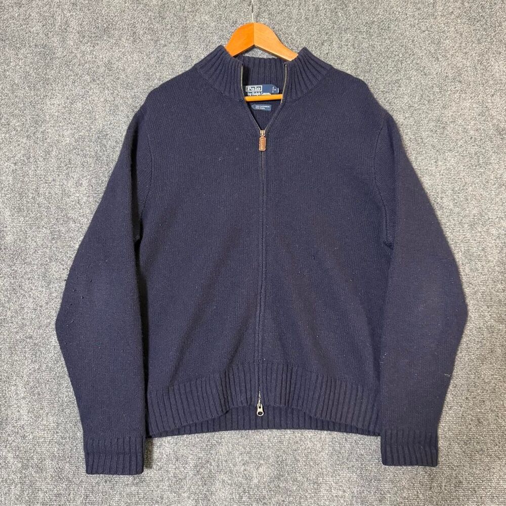 Polo Ralph Lauren Cashmere and Merino Wool Zip Up Ribbed Collar Size XXL Can fit